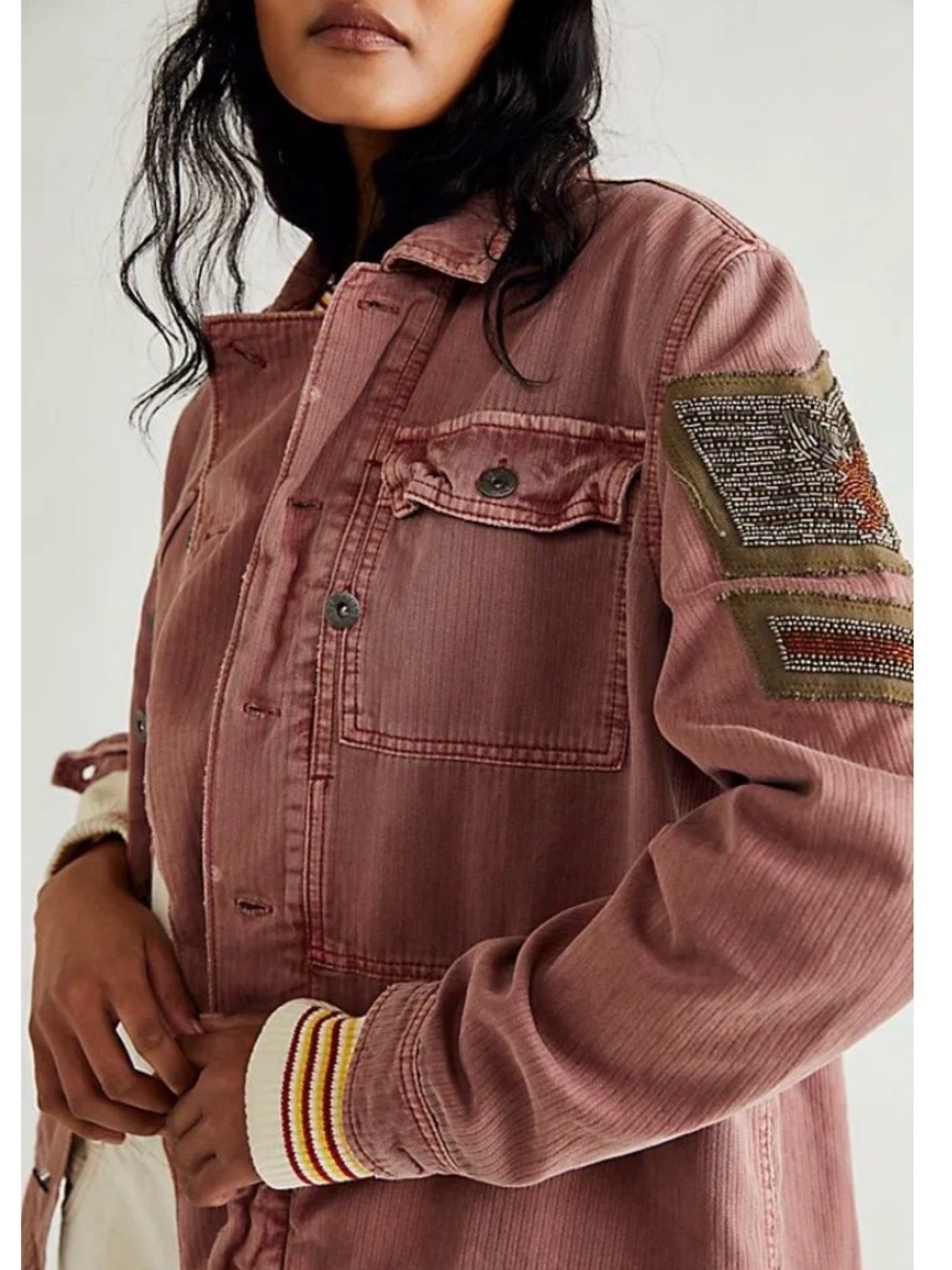 Free People Embellished Military Shirt Jacket